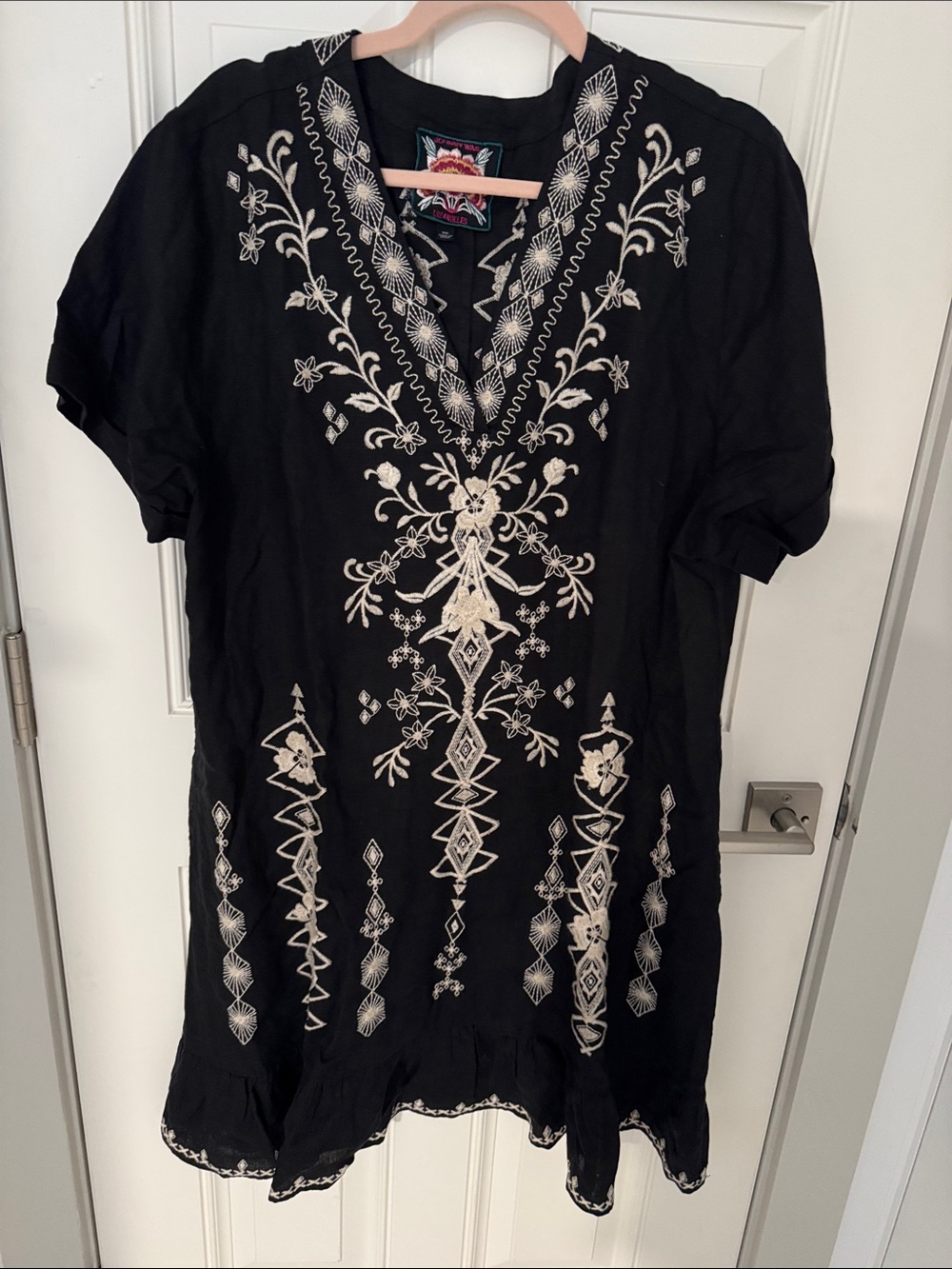 Johnny Was Black Tunic with Cream Embroidery